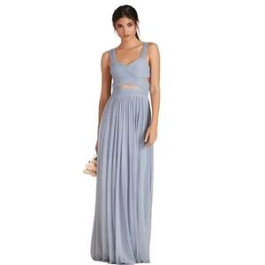 Birds Grey ELSYE DUSTY BLUE Mesh Maxi Women’s Bridesmaid  Gown SZ 2XL #1655